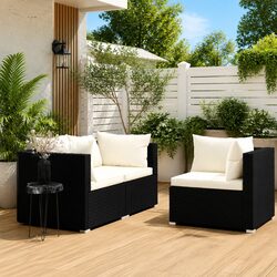 Outdoor Sectional Sofa Lounge Set 3 Piece Black Rattan Patio Furniture with