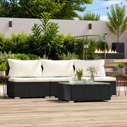 Garden Lounge Set 4 Piece Outdoor Patio Furniture with Cushions Black Rattan