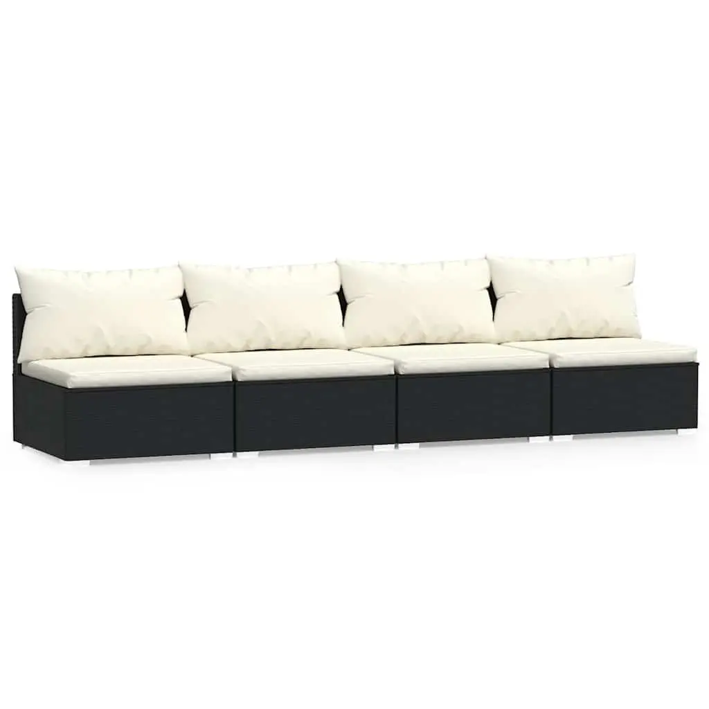 4-Seater Outdoor Sofa Black Poly Rattan Garden Patio Furniture Set with Cushions