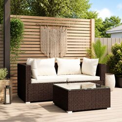 Garden Lounge Set 3 Piece Outdoor Patio Furniture Brown Rattan Sofa with