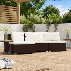 Garden Lounge Set 4 Piece Brown Poly Rattan Patio Furniture with Cushions