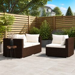 Outdoor Sectional Sofa Set 3 Piece Garden Lounge Brown Rattan Cushions