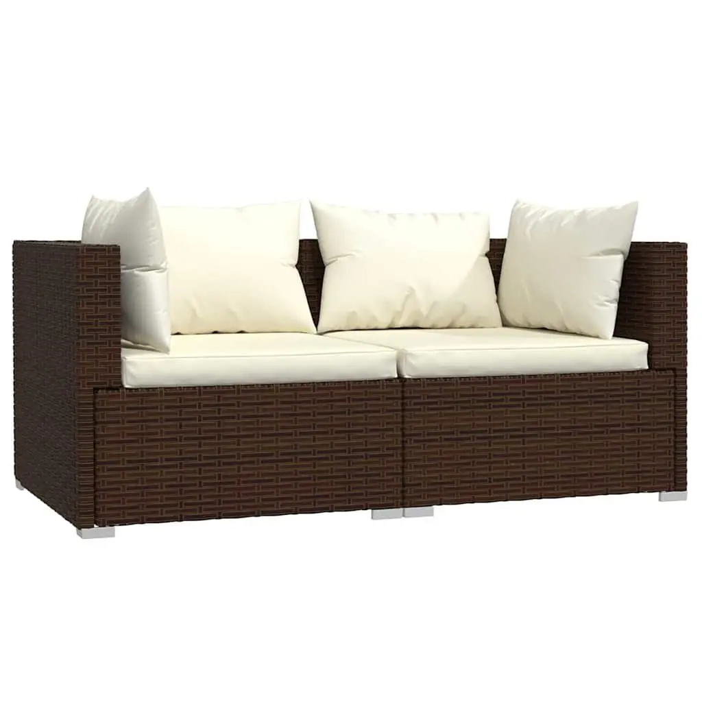 Outdoor Sectional Sofa Set Waterproof PE Rattan 3 Piece Brown with Cushions