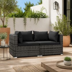 2-Seater Outdoor Garden Sofa with Cushions Grey Rattan Patio Furniture Set