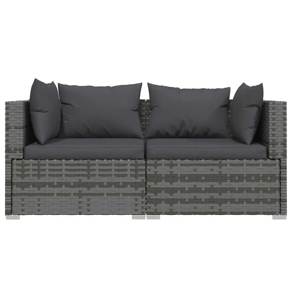 3 Piece Outdoor Garden Lounge Set Grey Poly Rattan Sectional Sofa with Cushions