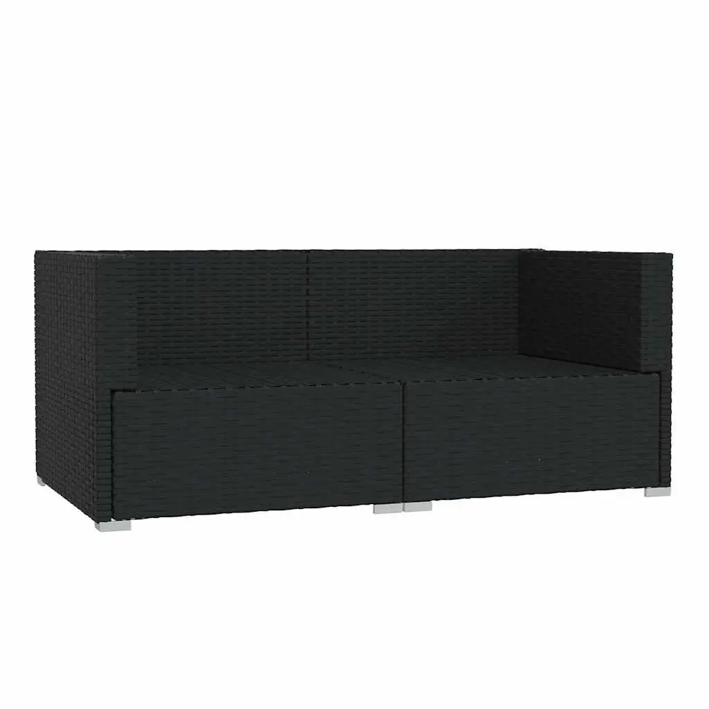 2-Seater Outdoor Garden Sofa Set Black Rattan with Cushions