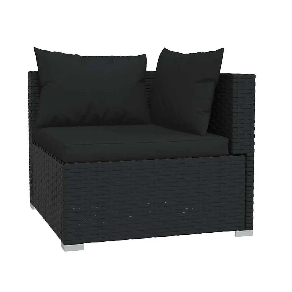 2-Seater Outdoor Garden Sofa Set Black Rattan with Cushions