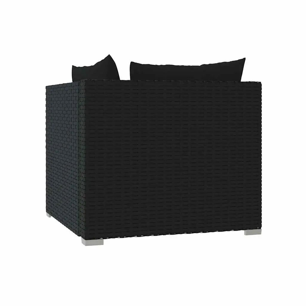 2-Seater Outdoor Garden Sofa Set Black Rattan with Cushions