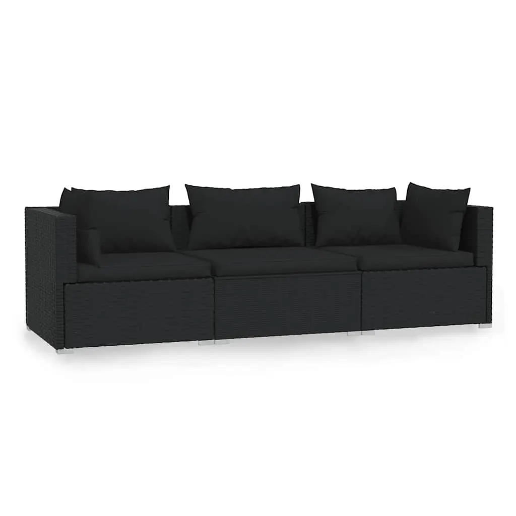 3-Seater Outdoor Sofa Garden Patio Furniture Set Black Rattan Modular Design