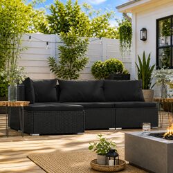 4 Piece Garden Lounge Set Outdoor Patio Furniture Black Poly Rattan with