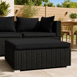 Garden Footrest Ottoman Outdoor Patio Pouffe with Cushion Black 70x70x30cm