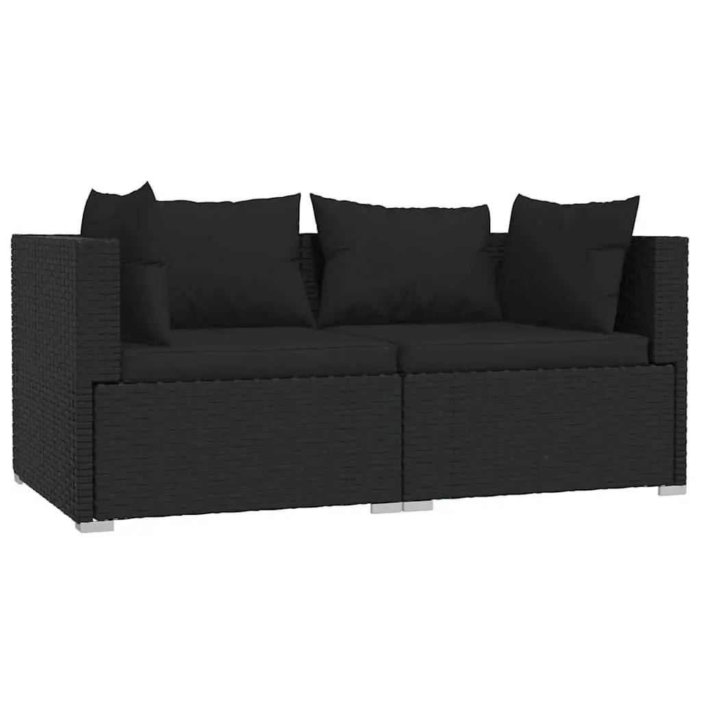 3 Piece Outdoor Garden Lounge Set Black PE Rattan Sectional Sofa with Cushions