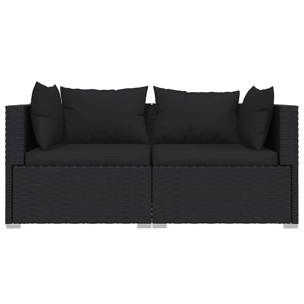 3 Piece Outdoor Garden Lounge Set Black PE Rattan Sectional Sofa with Cushions