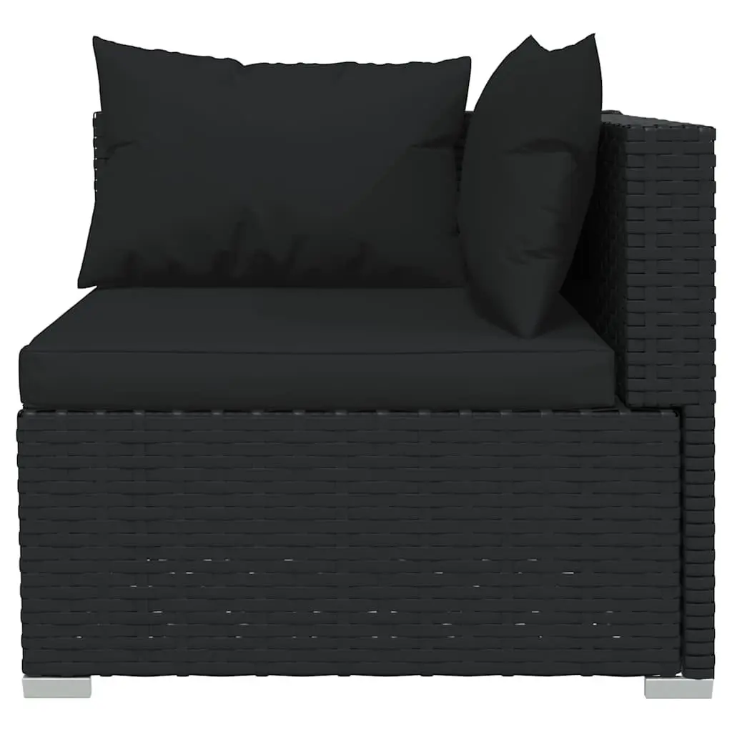 3 Piece Outdoor Garden Lounge Set Black PE Rattan Sectional Sofa with Cushions