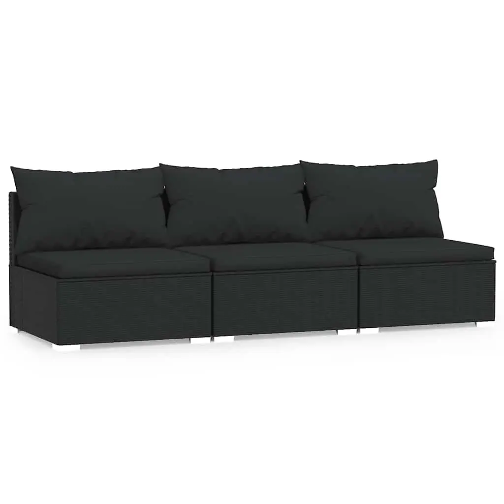 3-Seater Outdoor Sofa Waterproof PE Rattan Modular Sectional Couch Black