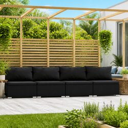 4-Seater Outdoor Sofa with Cushions Black Rattan Patio Garden Furniture Set