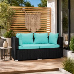 2-Seater Outdoor Sofa Garden Patio Furniture Black Rattan Modular Seating Set
