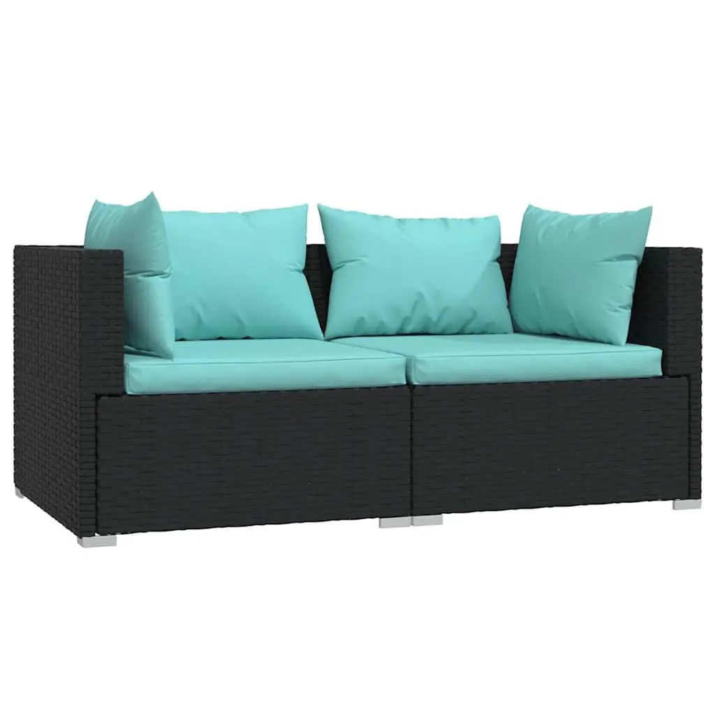 2-Seater Outdoor Sofa Garden Patio Furniture Black Rattan Modular Seating Set