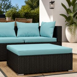 Garden Footrest Ottoman with Removable Cushion Black Outdoor Patio Footstool