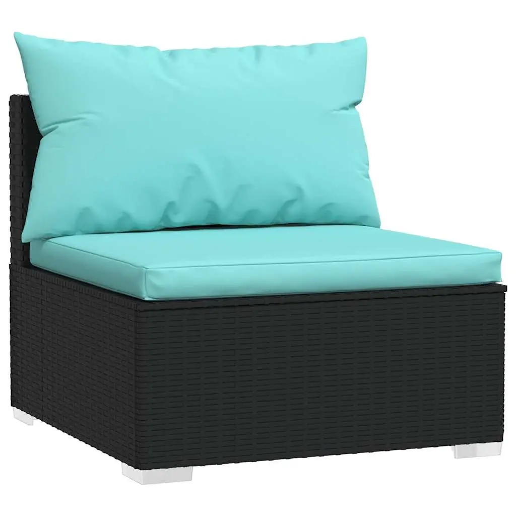 Garden Middle Sofa Modular Outdoor Seat Black Waterproof PE Rattan with Cushions