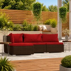 4 Piece Garden Lounge Set Outdoor Furniture Poly Rattan Brown with Cushions