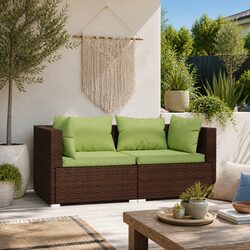 2-Seater Outdoor Sofa with Cushions Brown Rattan Patio Garden Furniture Set