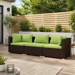 3-Seater Outdoor Sofa with Cushions Brown Rattan Patio Garden Furniture Set