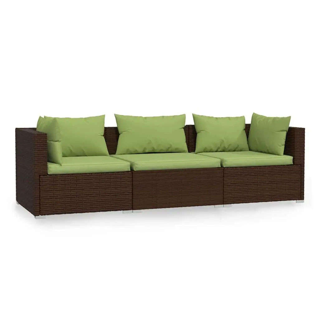 3-Seater Outdoor Sofa with Cushions Brown Rattan Patio Garden Furniture Set