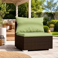 Outdoor Garden Middle Sofa Sectional Seat with Cushions Brown Rattan Modular