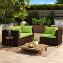 Outdoor Sectional Sofa 3 Piece Garden Lounge Set Brown Rattan Cushions Patio