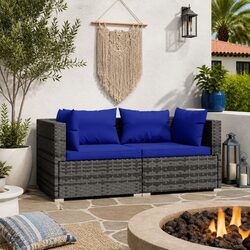 2-Seater Outdoor Sofa Grey PE Rattan Garden Patio Furniture Modular Seating