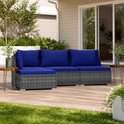 4 Piece Outdoor Garden Lounge Set with Cushions Grey Poly Rattan Patio Furniture