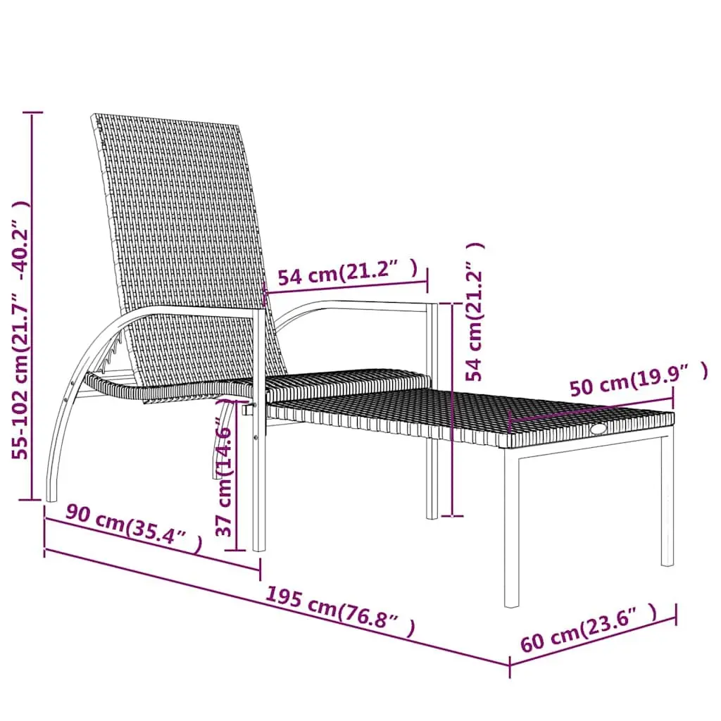 Sun Loungers Adjustable Backrest 2 Piece Grey Steel Frame Outdoor Lounge Chairs