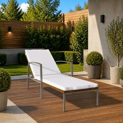 Sun Lounger Garden Outdoor Lounger Adjustable Backrest Patio Chair Brown