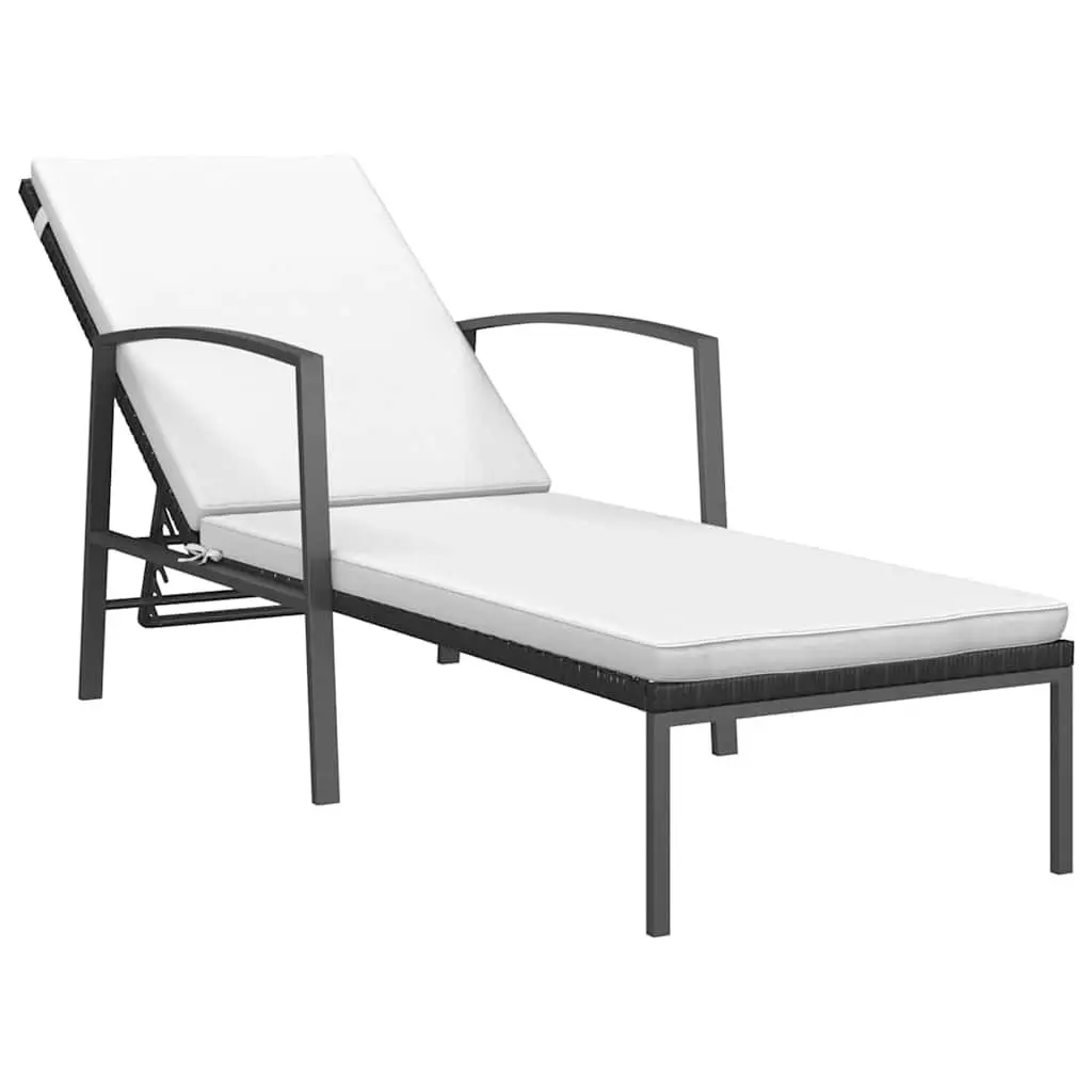 Sun Loungers Adjustable Black Steel 2 Piece Set with Side Table