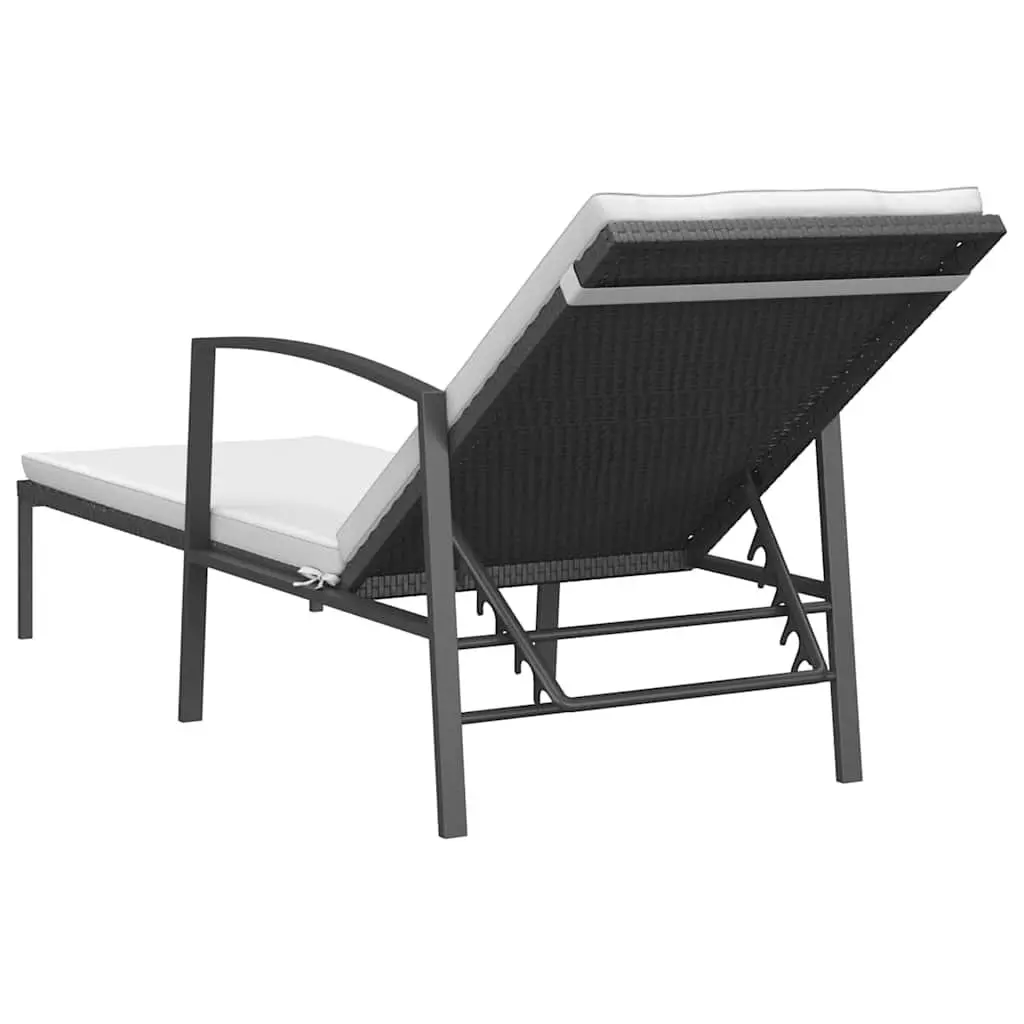 Sun Loungers Adjustable Black Steel 2 Piece Set with Side Table