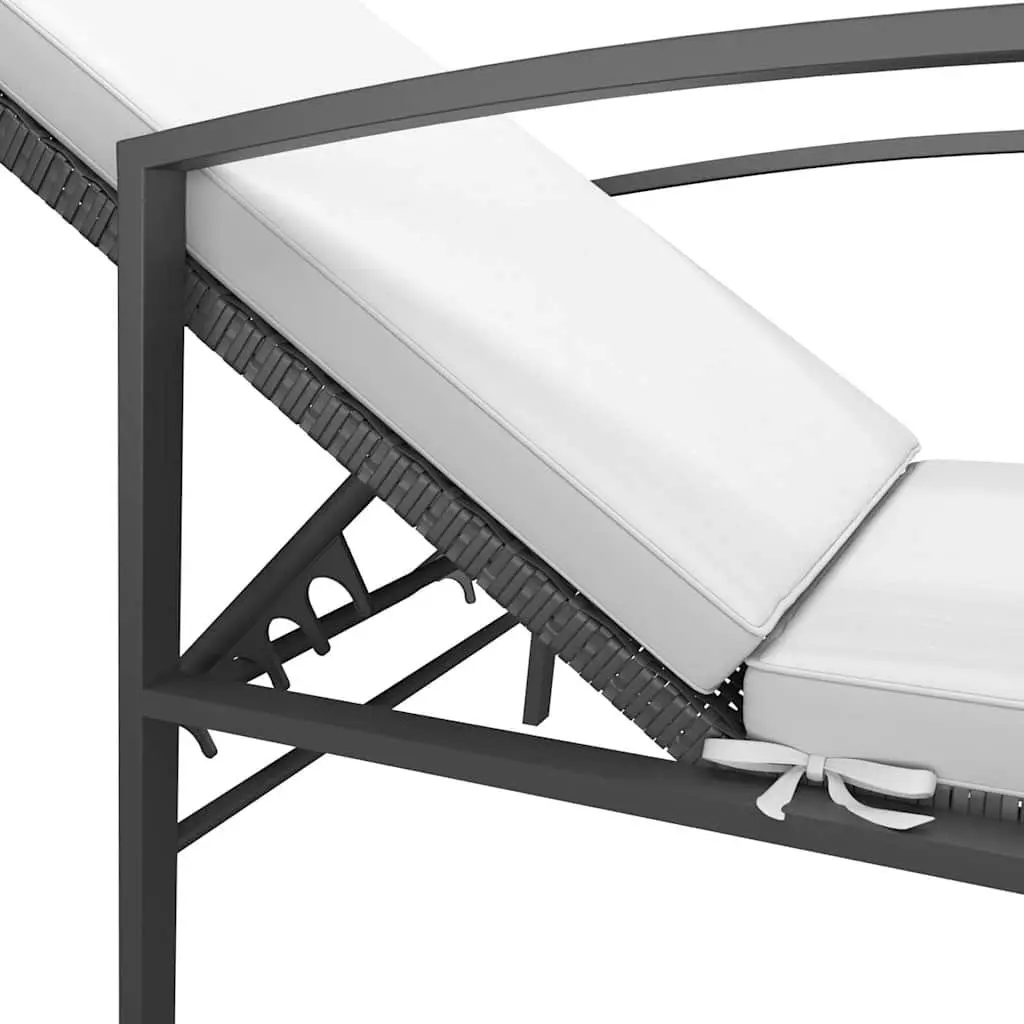 Sun Loungers Adjustable Black Steel 2 Piece Set with Side Table