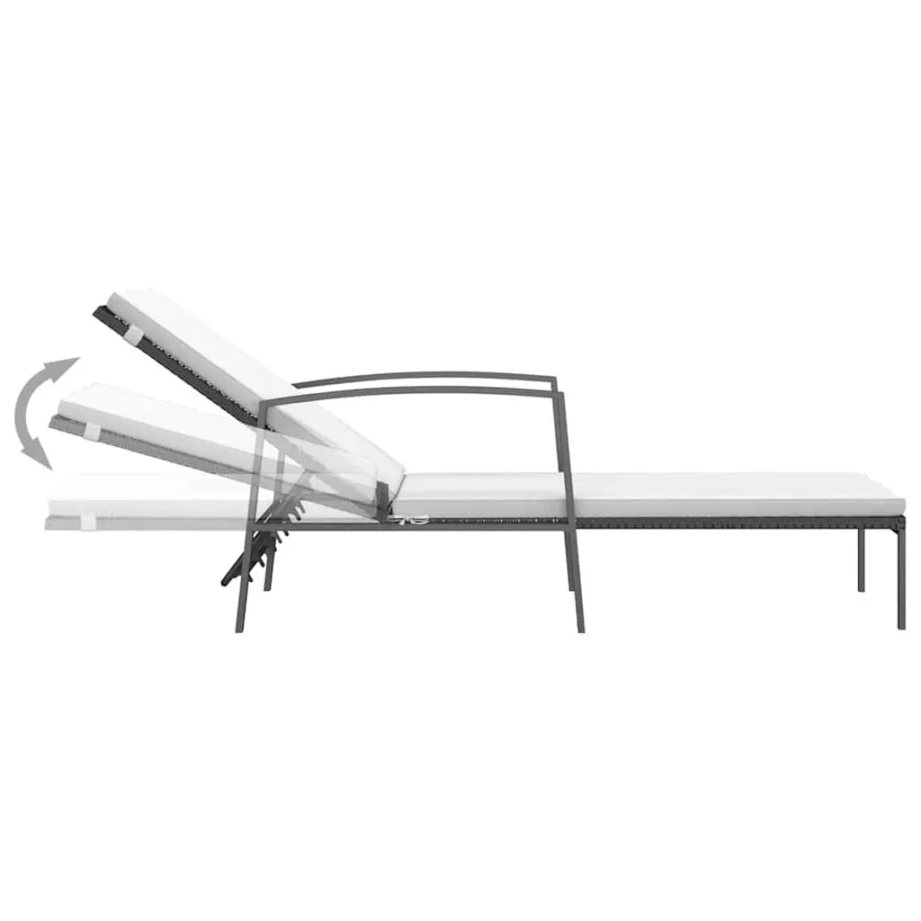 Sun Loungers Adjustable Black Steel 2 Piece Set with Side Table