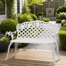 Garden Bench 108cm Outdoor Seating Cast Aluminium White Patio Decorative