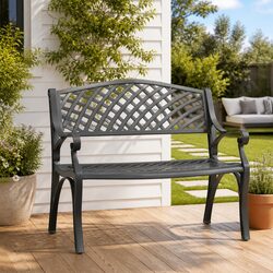 Outdoor Garden Bench 102cm Cast Aluminium Black Patio Seating Ornate Design