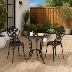 Outdoor Bistro Chairs Set 2 pcs Garden Patio Seating Floral Design Black