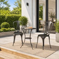 3 Piece Bistro Set Outdoor Patio Garden Furniture Cast Aluminium Black Floral