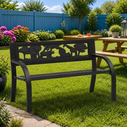Children Garden Bench 86cm Outdoor Seating Steel Frame Black Backrest