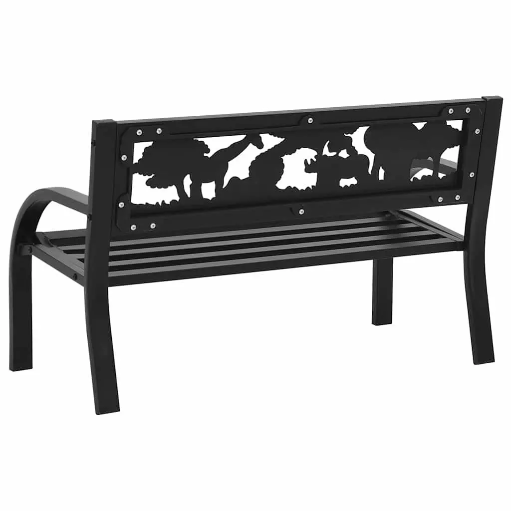 Children Garden Bench Steel Frame 86cm Black Backrest