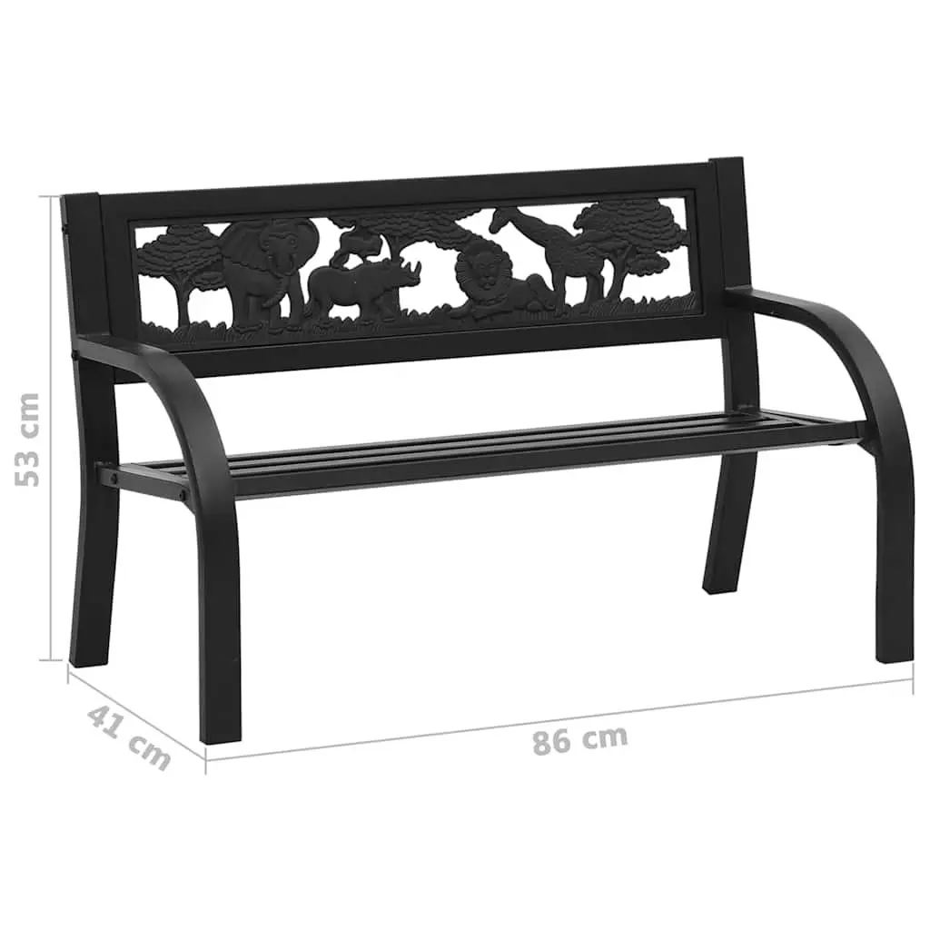 Children Garden Bench Steel Frame 86cm Black Backrest
