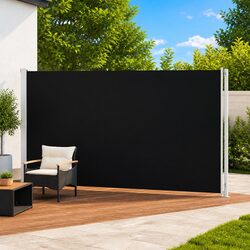 Patio Retractable Side Awning 200x600 cm Black Outdoor Sunshade Privacy Screen