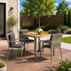 Garden Dining Set 5 Piece Outdoor Patio Furniture Grey Poly Rattan with Cushions