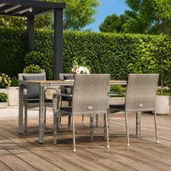 Garden Dining Set 5 Piece Outdoor Patio Furniture with Cushions Grey Rattan