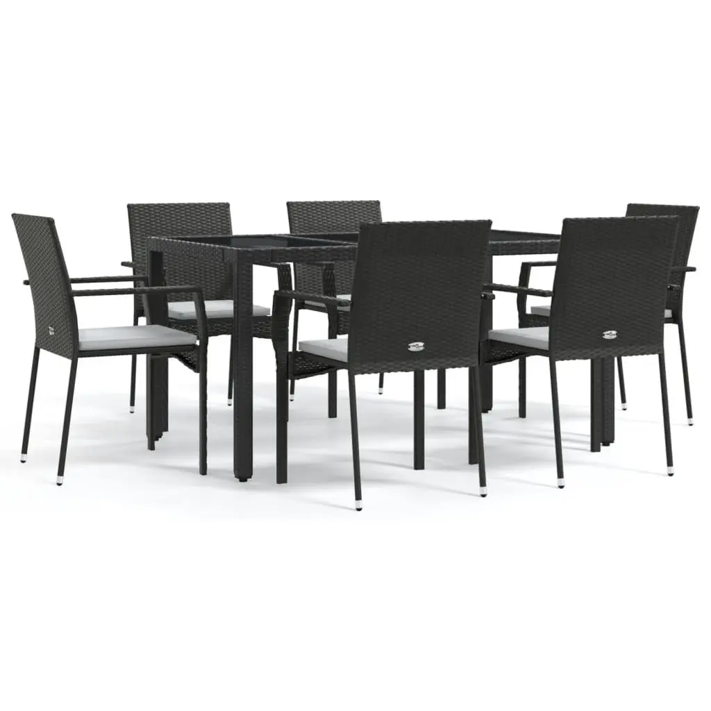 7 Piece Outdoor Dining Set Weather-Resistant PE Rattan Black