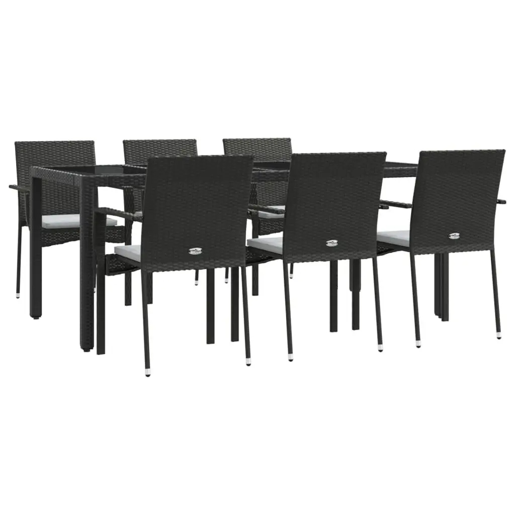 7 Piece Garden Dining Set Outdoor Furniture Black Poly Rattan with Cushions